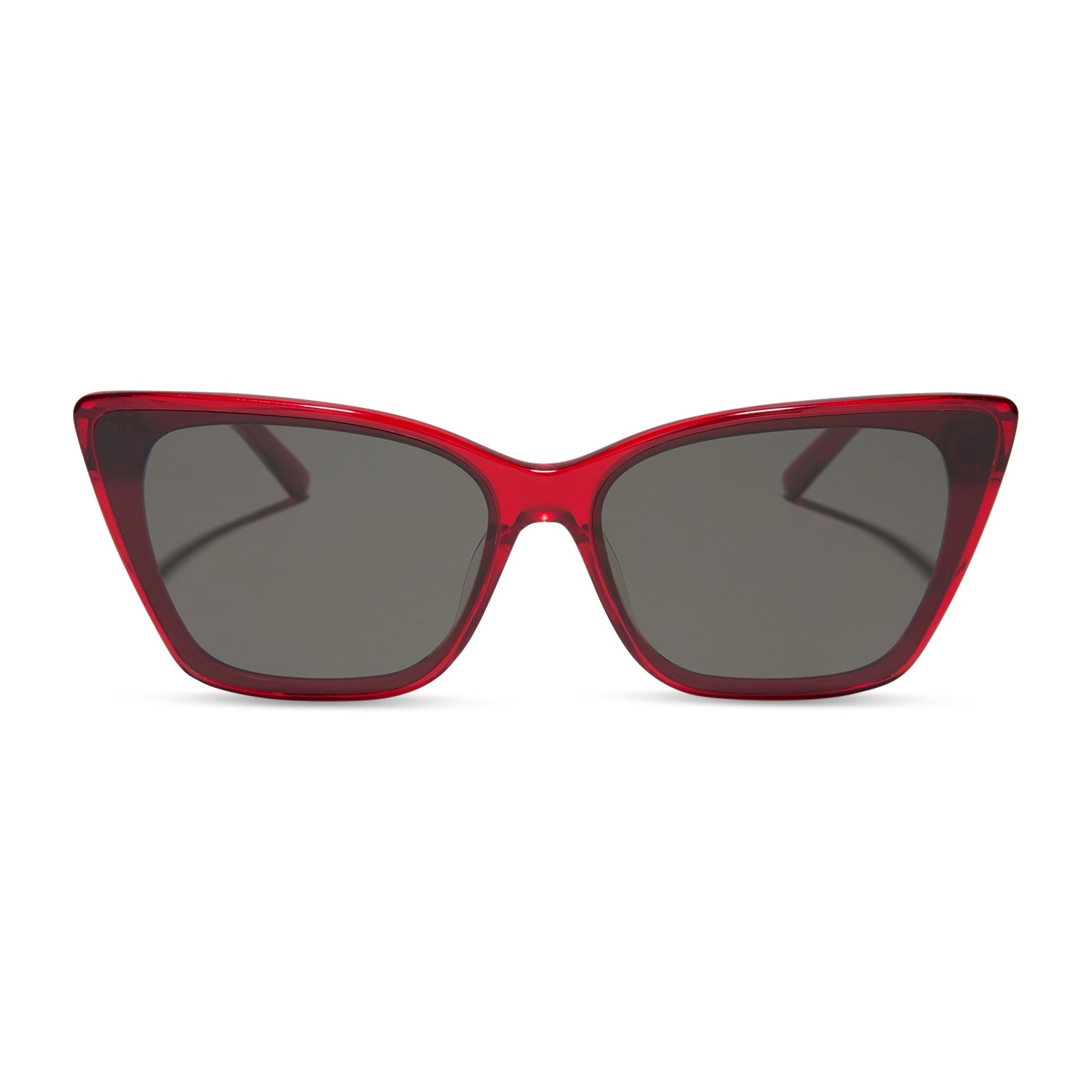 diff eyewear featuring the alina cat eye sunglasses with a red hot summer frame and grey lenses front view