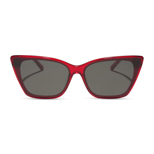 diff eyewear featuring the alina cat eye sunglasses with a red hot summer frame and grey lenses front view