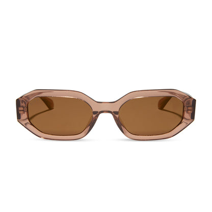 diff eyewear allegra square sunglasses with a cafe ole brown acetate frame and brown flash polarized lenses front view