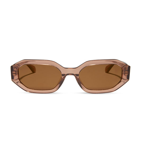 diff eyewear allegra square sunglasses with a cafe ole brown acetate frame and brown flash polarized lenses front view