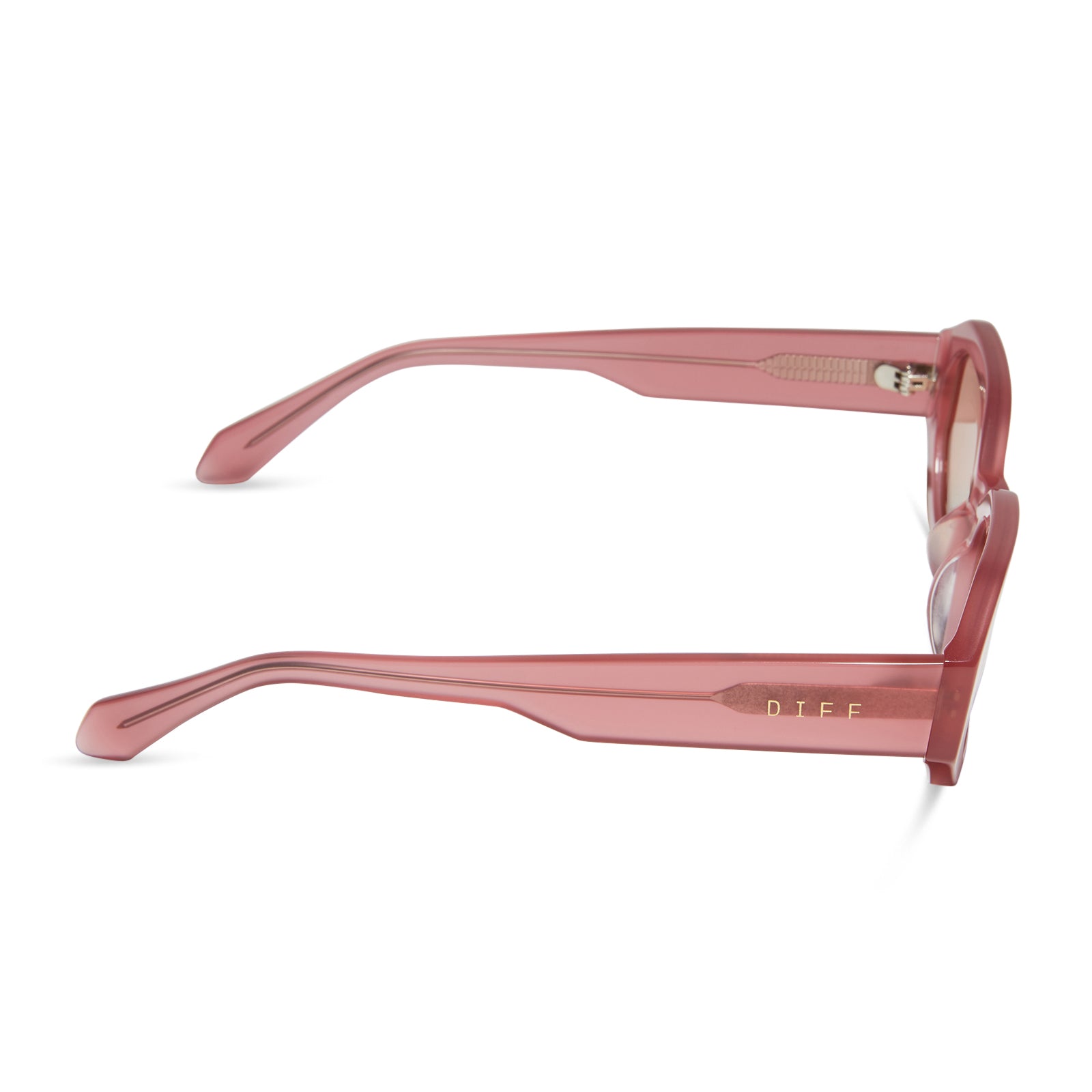 diff eyewear featuring the allegra rectangle sunglasses with a guava pink frame and guava lenses side view