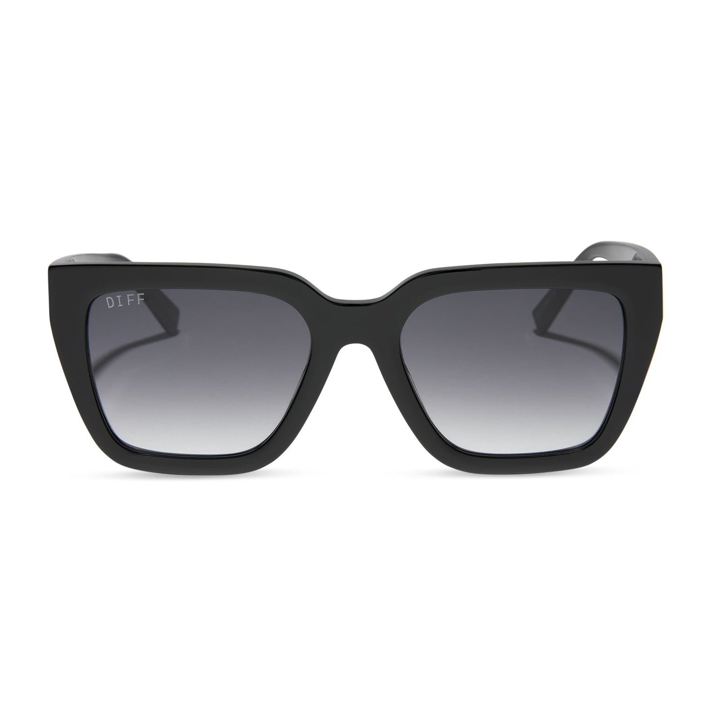diff eyewear featuring the amara square sunglasses with a black frame and grey gradient lenses front view
