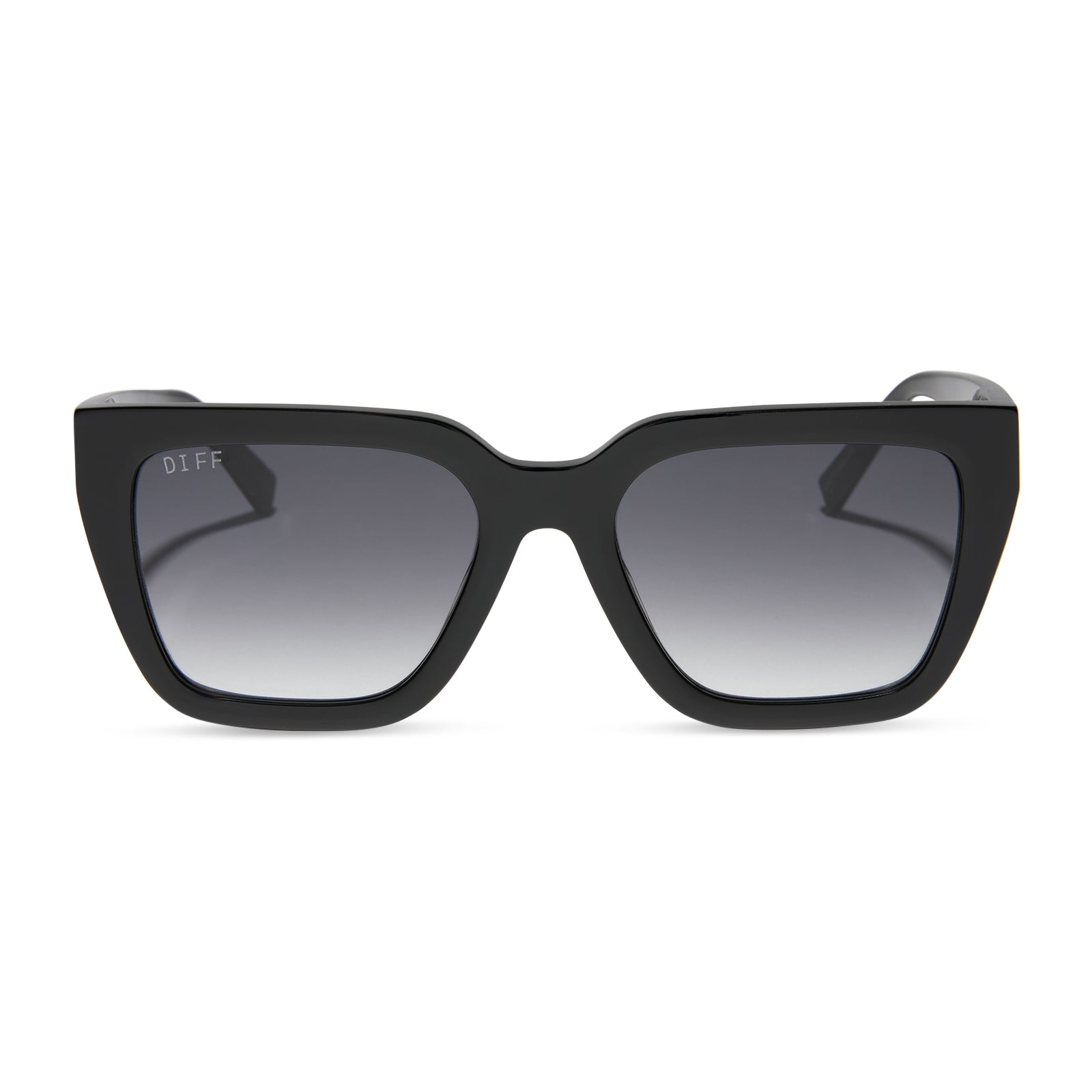 diff eyewear featuring the amara square sunglasses with a black frame and grey gradient lenses front view