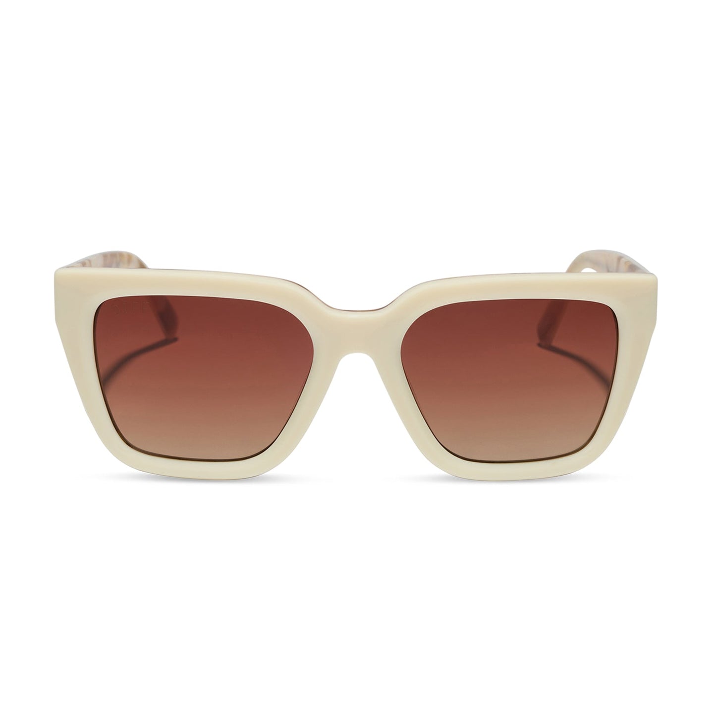 diff eyewear featuring the amara square sunglasses with a courtside ivory outside with gilded tortoise inside the frame and brown gradient polarized lenses front view