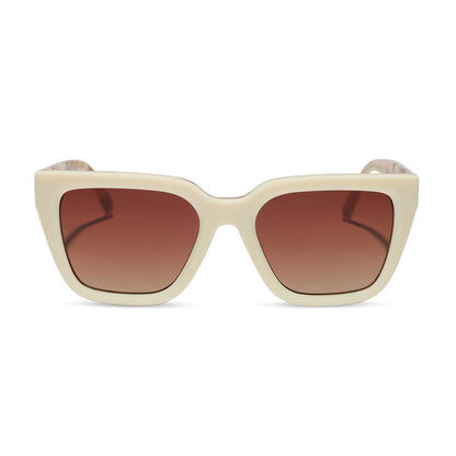 diff eyewear featuring the amara square sunglasses with a courtside ivory outside with gilded tortoise inside the frame and brown gradient polarized lenses front view