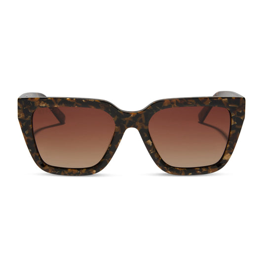 diff eyewear featuring the amara square sunglasses with a glitter tortoise frame and brown gradient polarized lenses front view