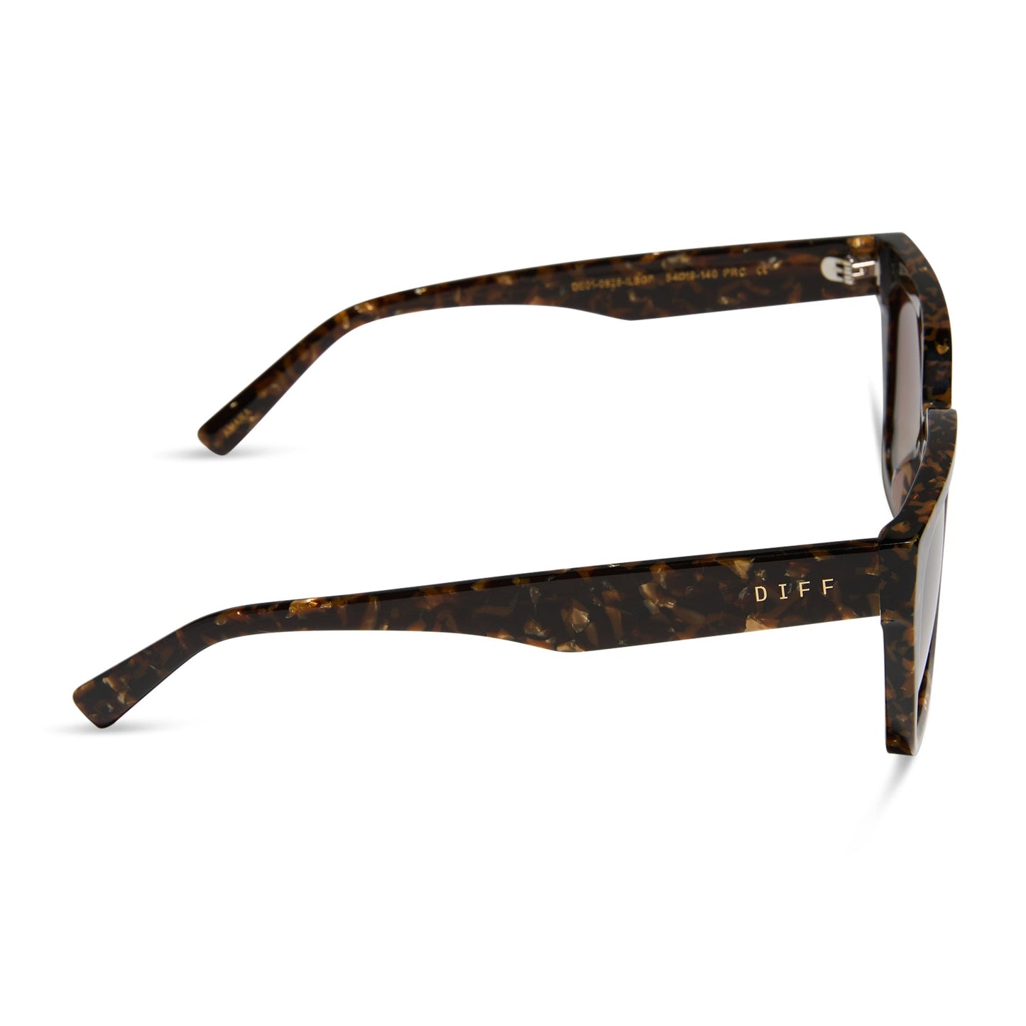 diff eyewear featuring the amara square sunglasses with a glitter tortoise frame and brown gradient polarized lenses side view