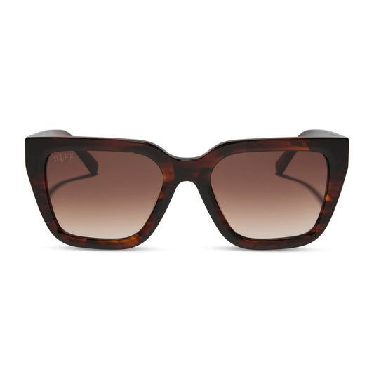 diff eyewear featuring the amara square sunglasses with a sequoia tortoise frame and brown gradient lenses front view