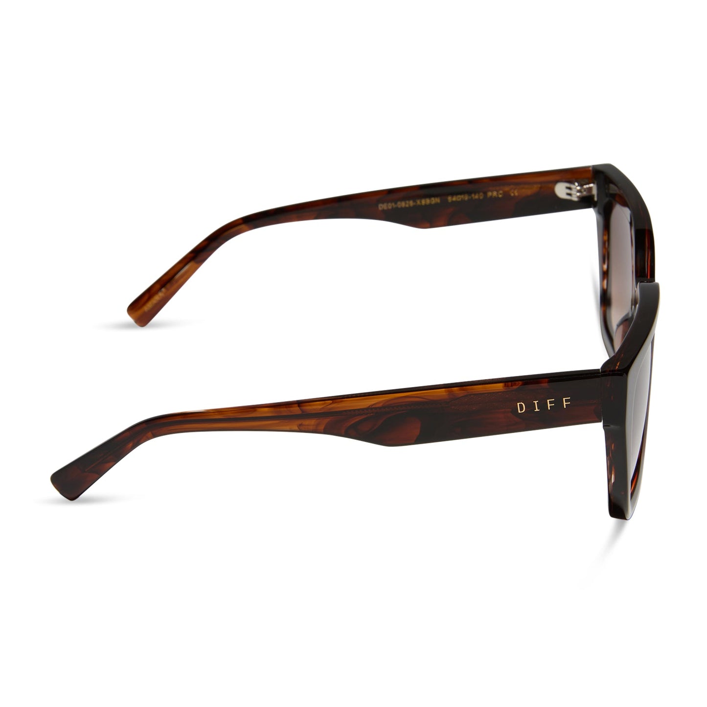 diff eyewear featuring the amara square sunglasses with a sequoia tortoise frame and brown gradient lenses side view