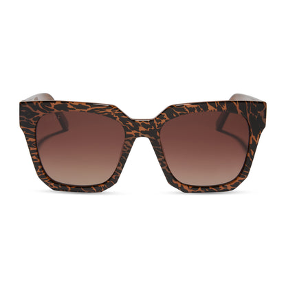 diff eyewear ariana square sunglasses with a animal print frame and brown gradient lenses front view