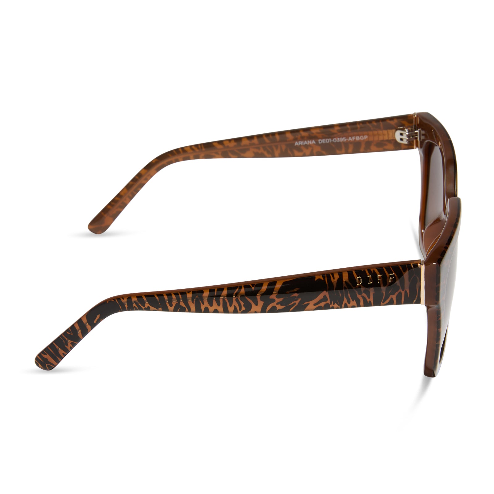 diff eyewear ariana square sunglasses with a animal print frame and brown gradient lenses side view