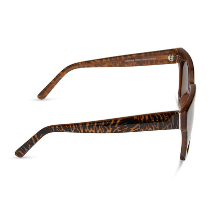 diff eyewear ariana square sunglasses with a animal print frame and brown gradient lenses side view