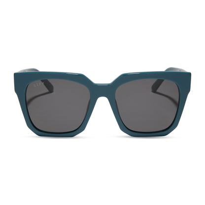 diff eyewear featuring the ariana square sunglasses with a deep space blue frame and grey lenses front view