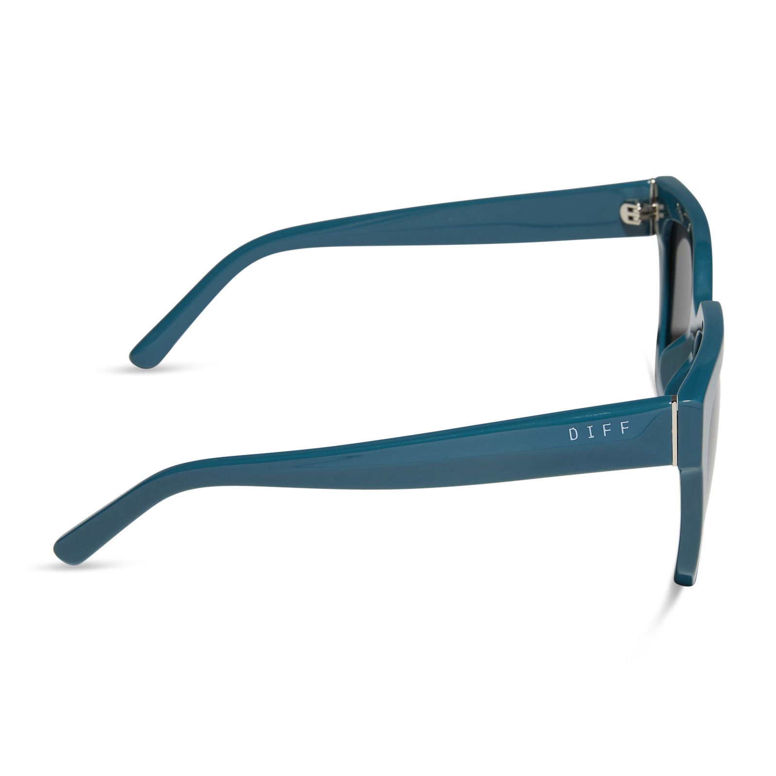 diff eyewear featuring the ariana square sunglasses with a deep space blue frame and grey lenses side view