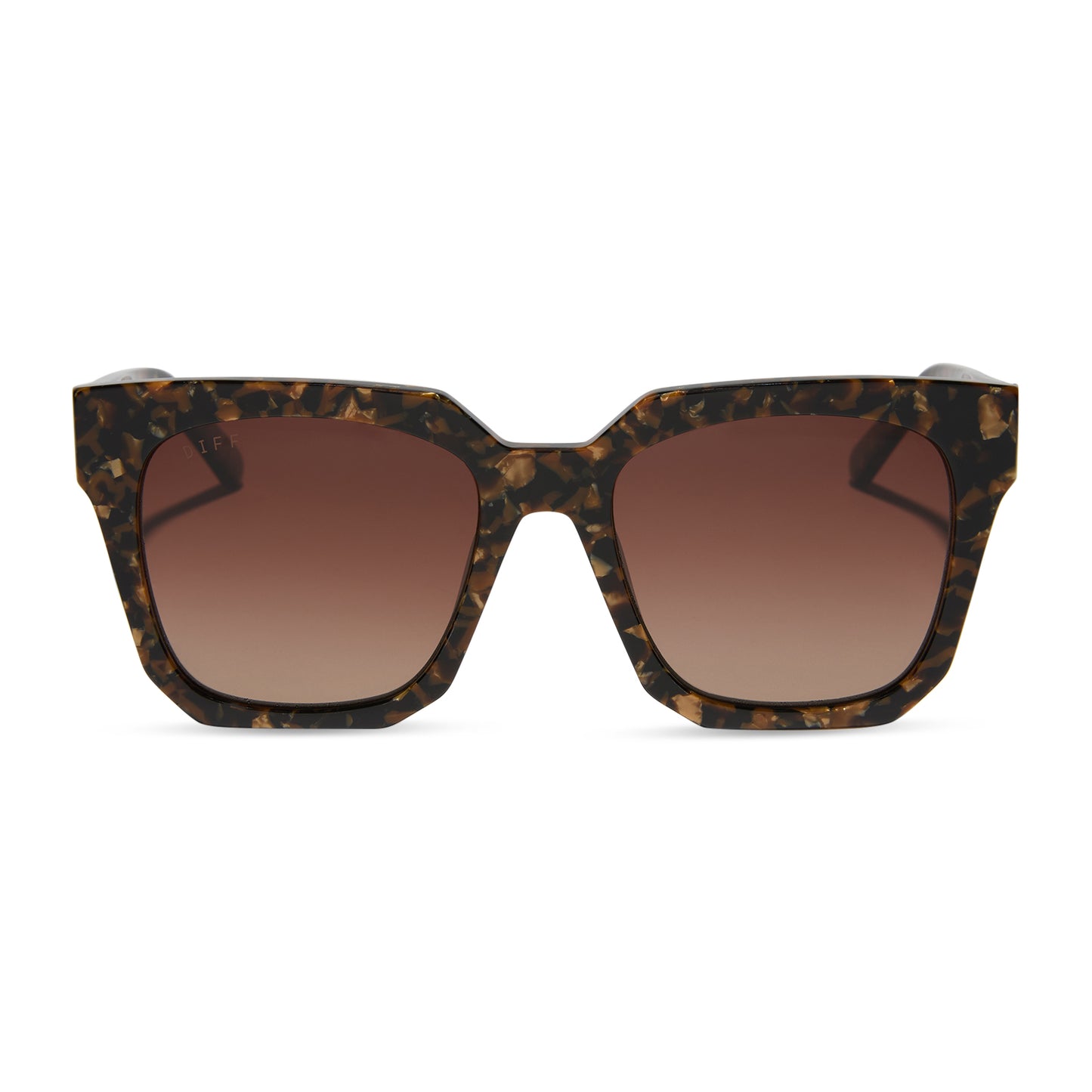 diff eyewear ariana square sunglasses with a glitter tortoise frame and brown gradient polarized lenses front view
