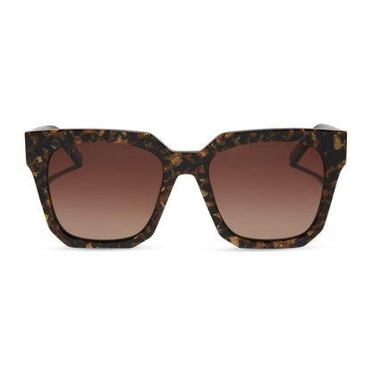 diff eyewear ariana square sunglasses with a glitter tortoise frame and brown gradient polarized lenses front view