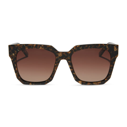 diff eyewear ariana square sunglasses with a glitter tortoise frame and brown gradient polarized lenses front view