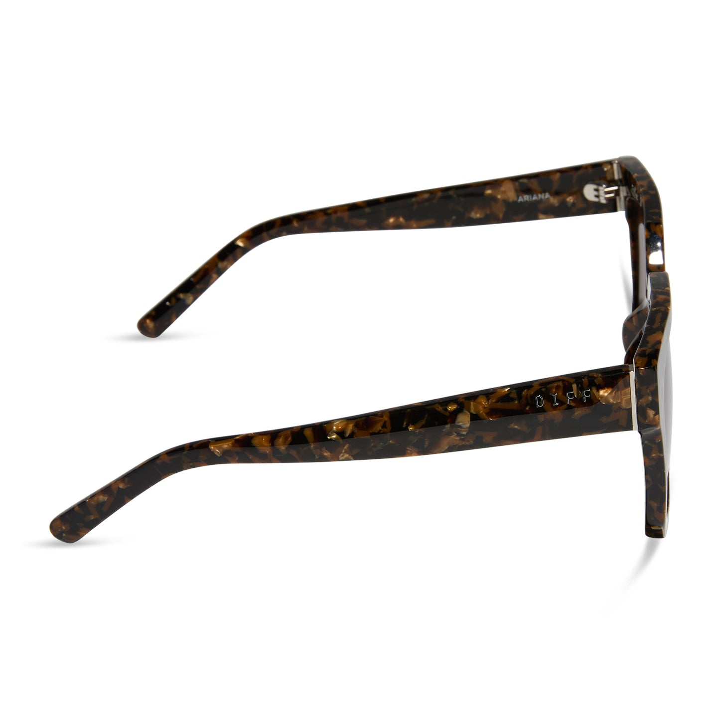 diff eyewear ariana square sunglasses with a glitter tortoise frame and brown gradient polarized lenses side view
