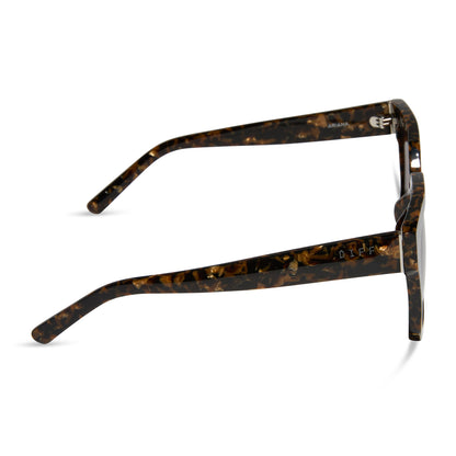 diff eyewear ariana square sunglasses with a glitter tortoise frame and brown gradient polarized lenses side view