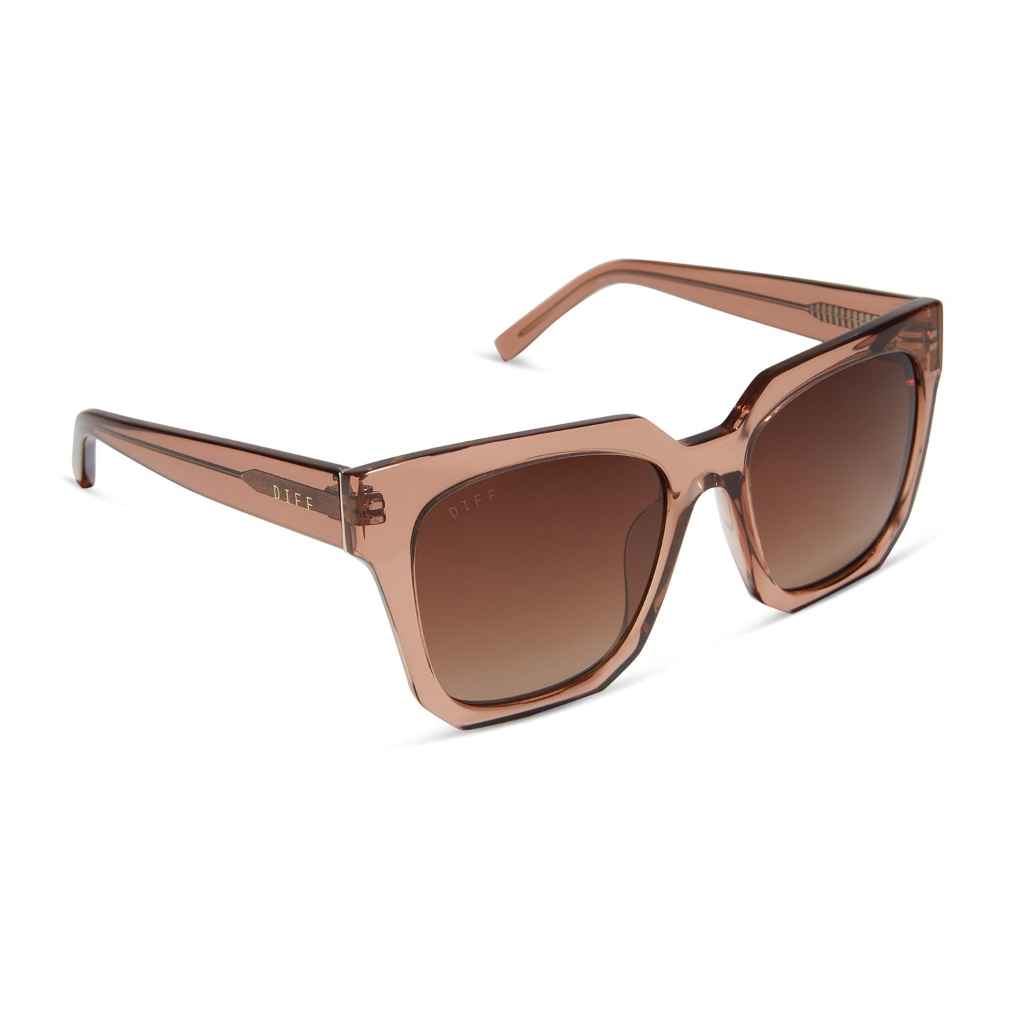 diff eyewear ariana ii square oversized sunglasses with a cafe ole brown acetate frame and brown gradient polarized lenses angled view