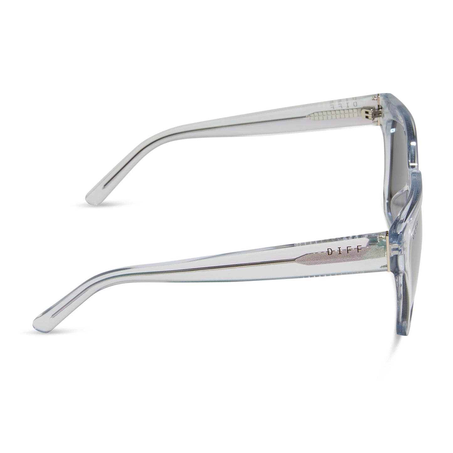 diff eyewear featuring the ariana square sunglasses with a opalescent turquoise frame and silver mirror lenses side view