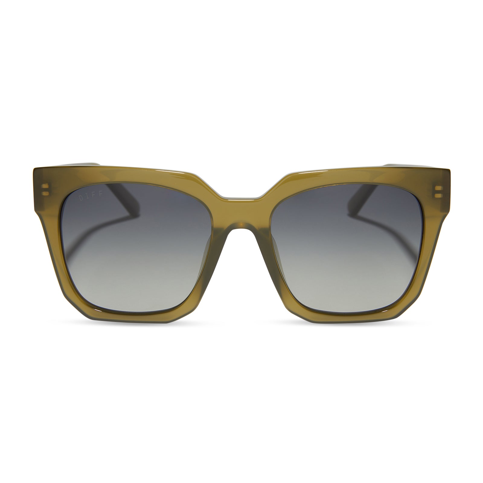 diff eyewear ariana square sunglasses with a rich olive frame and grey gradient lenses front view