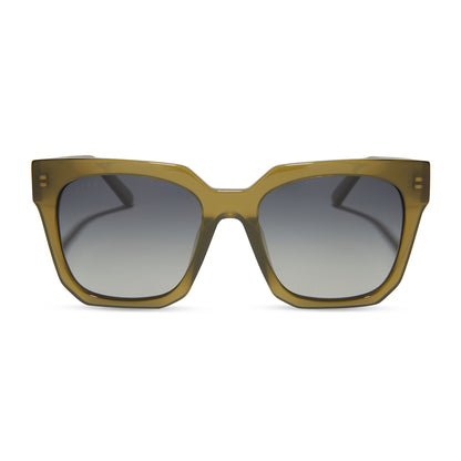diff eyewear ariana square sunglasses with a rich olive frame and grey gradient lenses front view
