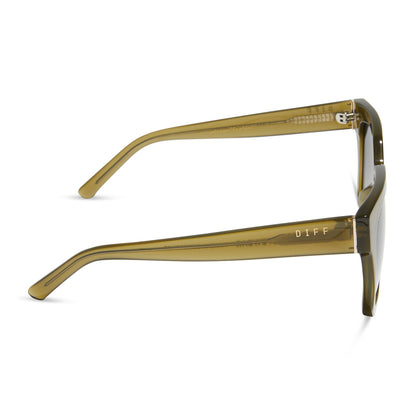 diff eyewear ariana square sunglasses with a rich olive frame and grey gradient lenses side view
