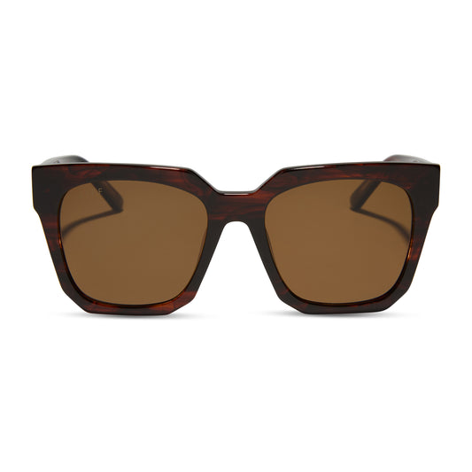 diff eyewear featuring the ariana square sunglasses with a sequoia tortoise frame and brown polarized lenses front view