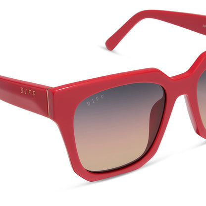 diff eyewear wholesale ariana square sunglasses with a sunset red frame and twilight gradient lenses detailed view