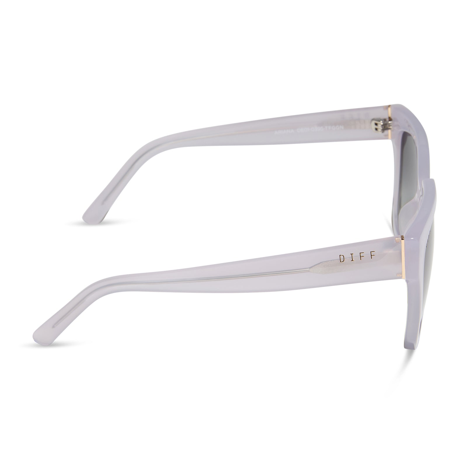 diff eyewear wholesale ariana square sunglasses with a thistle light purple frame and grey gradient lenses side view