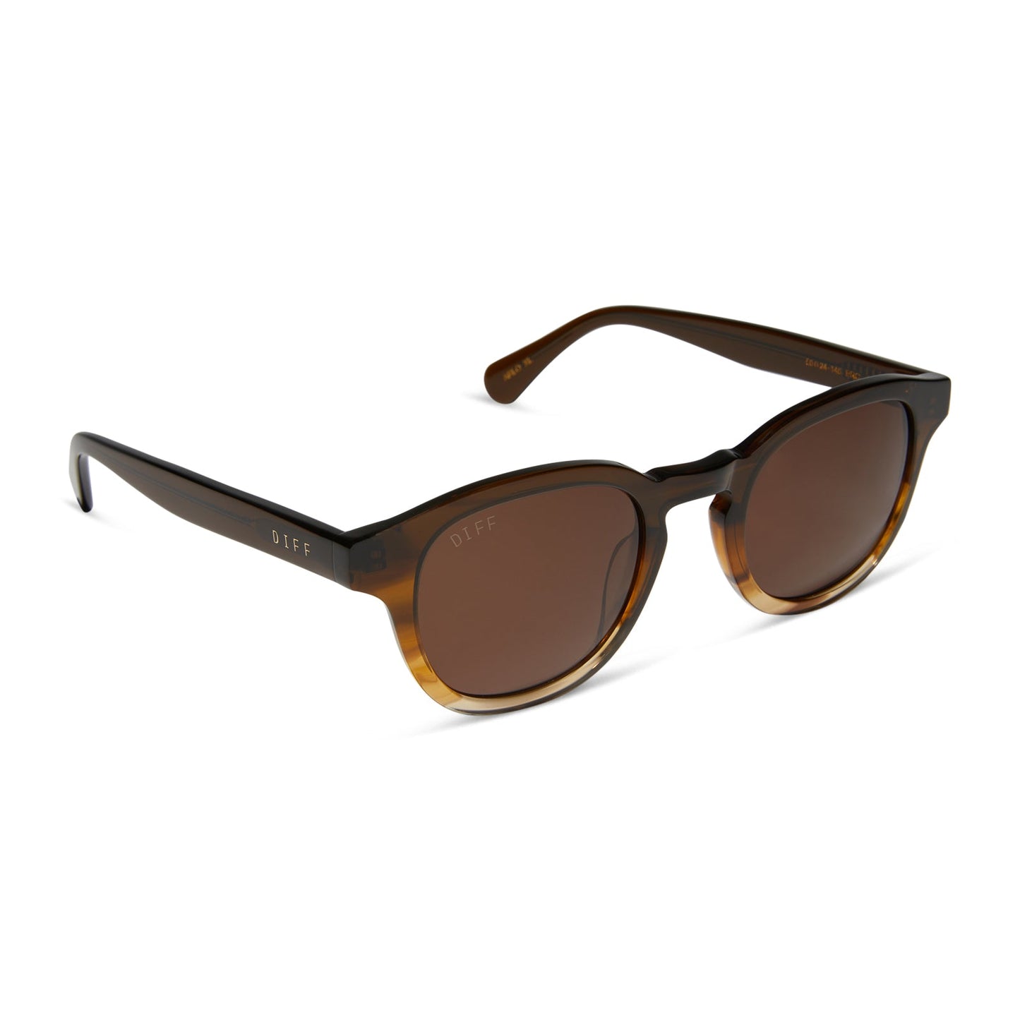 diff eyewear arlo xl round sunglasses with a mocha brown gradient acetate frame and brown lenses angled view