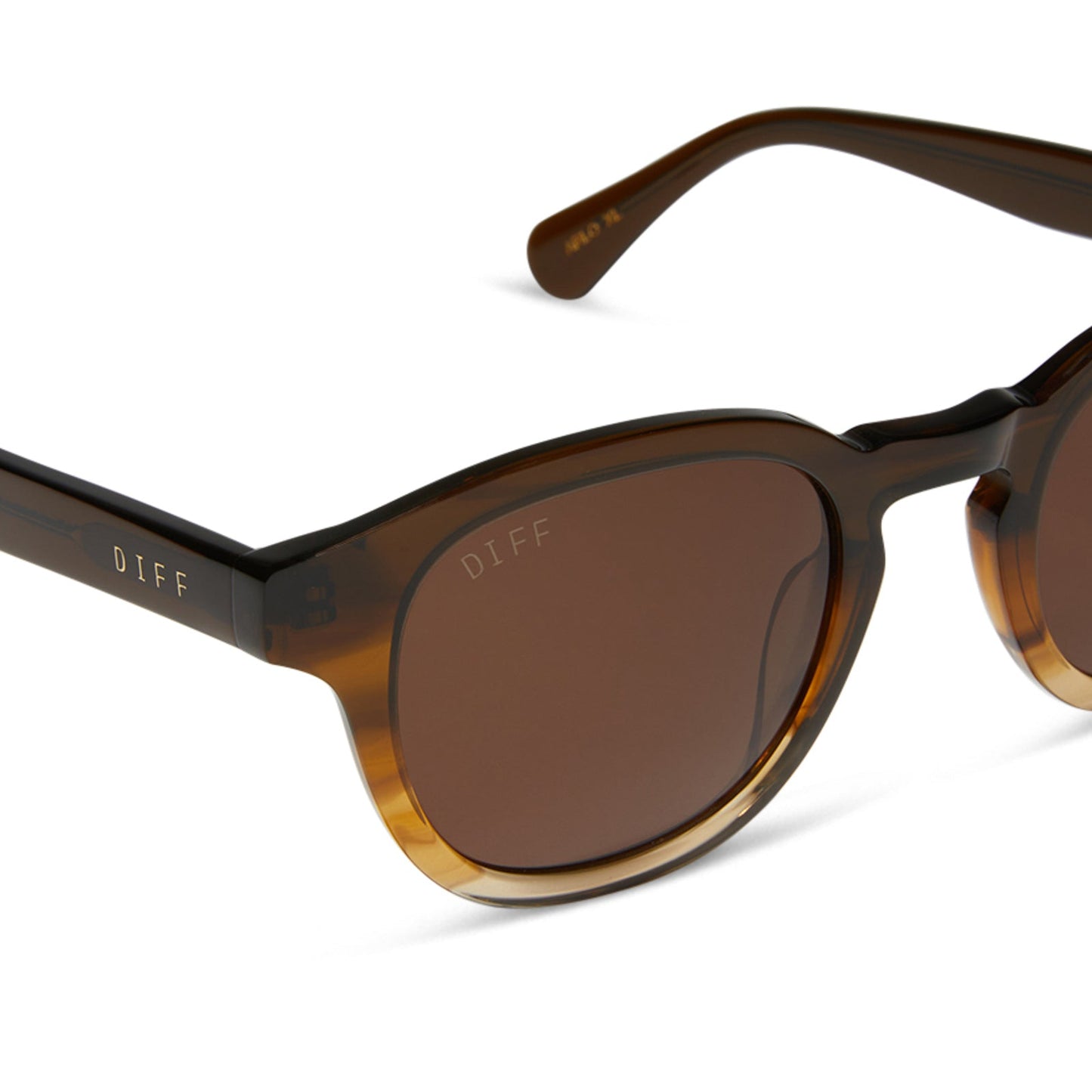 diff eyewear arlo xl round sunglasses with a mocha brown gradient acetate frame and brown lenses detailed view