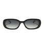 aspyn ovard x diff eyewear featuring the cove oval sunglasses with a black frame and grey gradient lenses front view