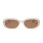 aspyn ovard x diff eyewear featuring the cove oval sunglasses with a milky blush frame and brown lenses front view