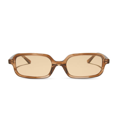 aspyn ovard x diff eyewear featuring the elle rectangle sunglasses with a tortoise frame and brown tint lenses front view