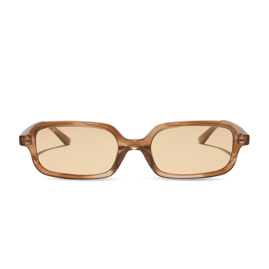 aspyn ovard x diff eyewear featuring the elle rectangle sunglasses with a tortoise frame and brown tint lenses front view