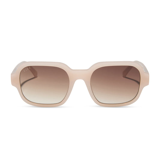 aspyn ovard x diff eyewear featuring the lola square prescription sunglasses with a milky blush frame front view