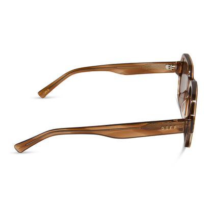 aspyn ovard x diff eyewear featuring the lola square sunglasses with a tortoise frame and brown lenses side view