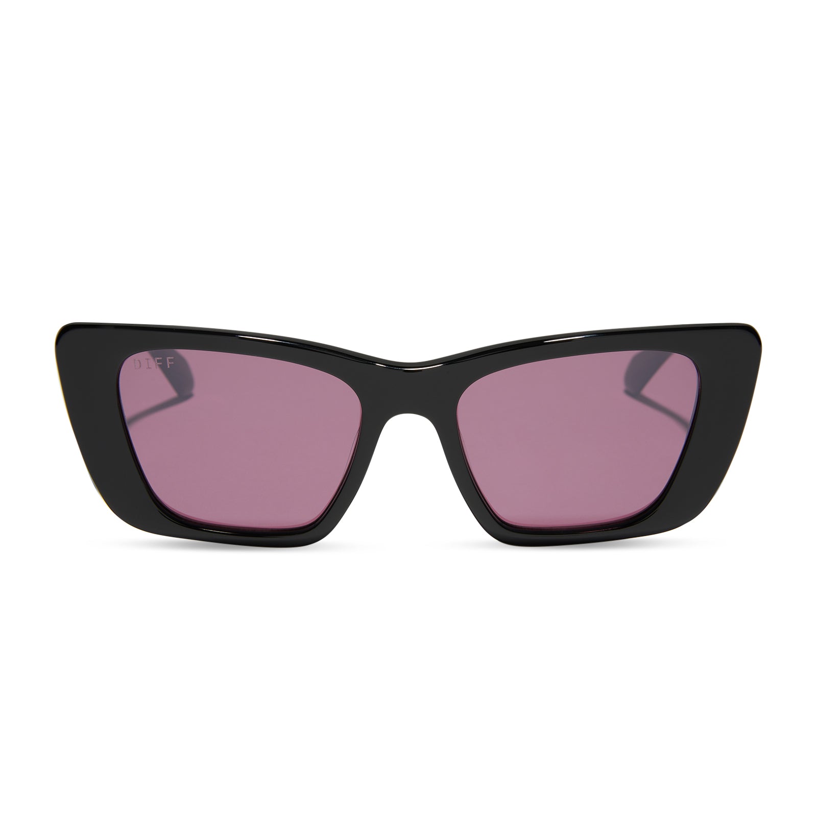diff eyewear featuring the aura square sunglasses with a black frame and aubergine with silver flash polarized lenses front view