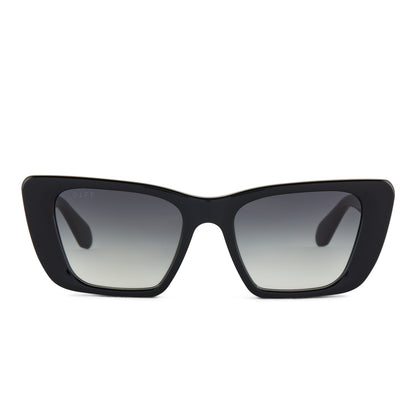 diff eyewear aura square sunglasses with a black frame and grey gradient lenses front view