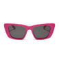 diff eyewear featuring the aura square sunglasses with a bright pink frame and grey lenses front view