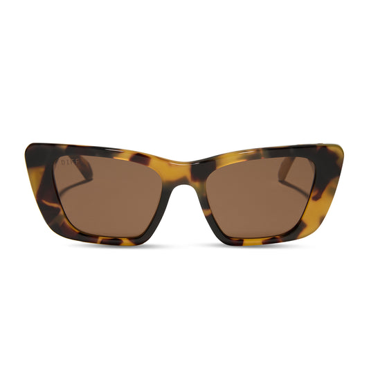 diff eyewear featuring the aura square sunglasses with a brown kombu frame and brown polarized lenses front view