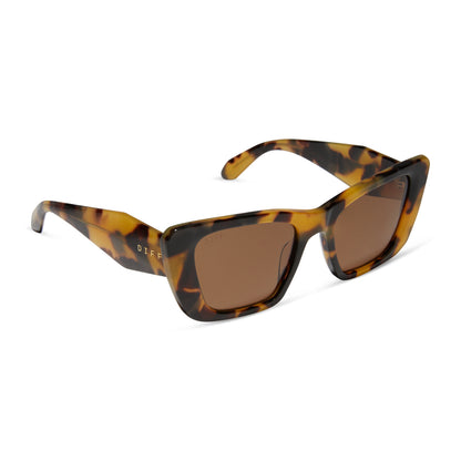 diff eyewear featuring the aura square sunglasses with a brown kombu frame and brown polarized lenses angled view