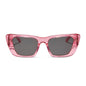 diff eyewear featuring the aura square sunglasses with a candy pink crystal frame and grey polarized lenses front view