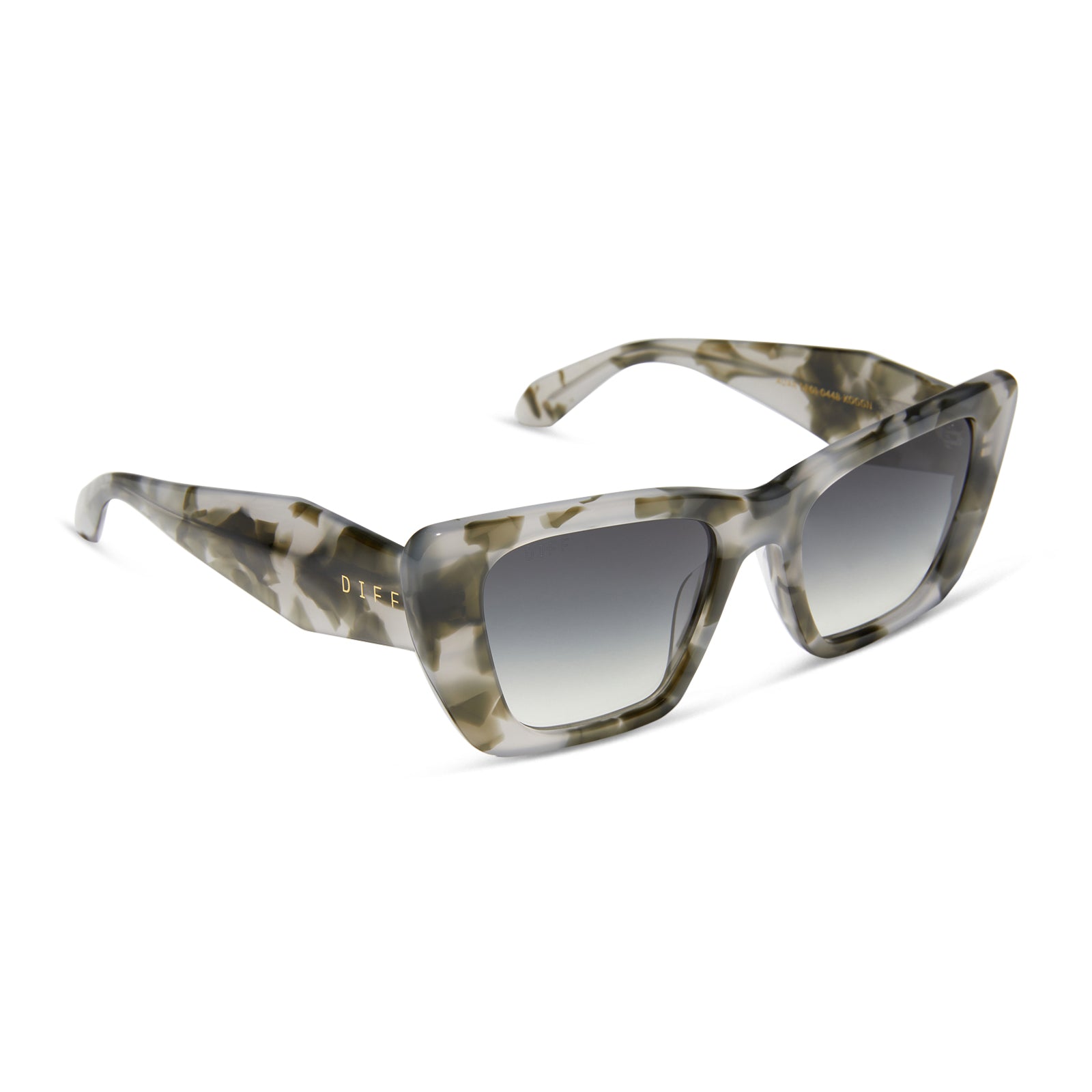 diff eyewear featuring the aura square sunglasses with a kombu frame and grey gradient lenses angled view