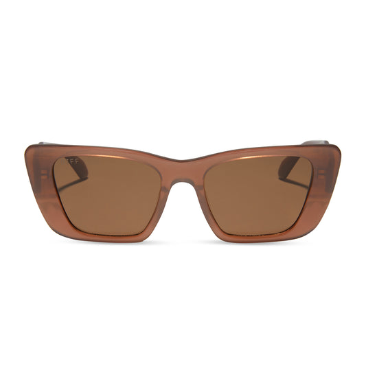 diff eyewear featuring the aura square sunglasses with a macchiato frame and brown polarized lenses front view