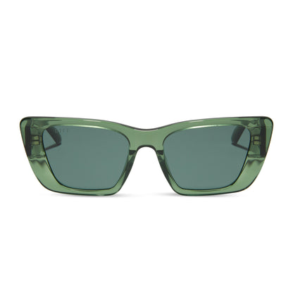 diff eyewear featuring the aura square sunglasses with a sage crystal frame and g15 polarized lenses front view