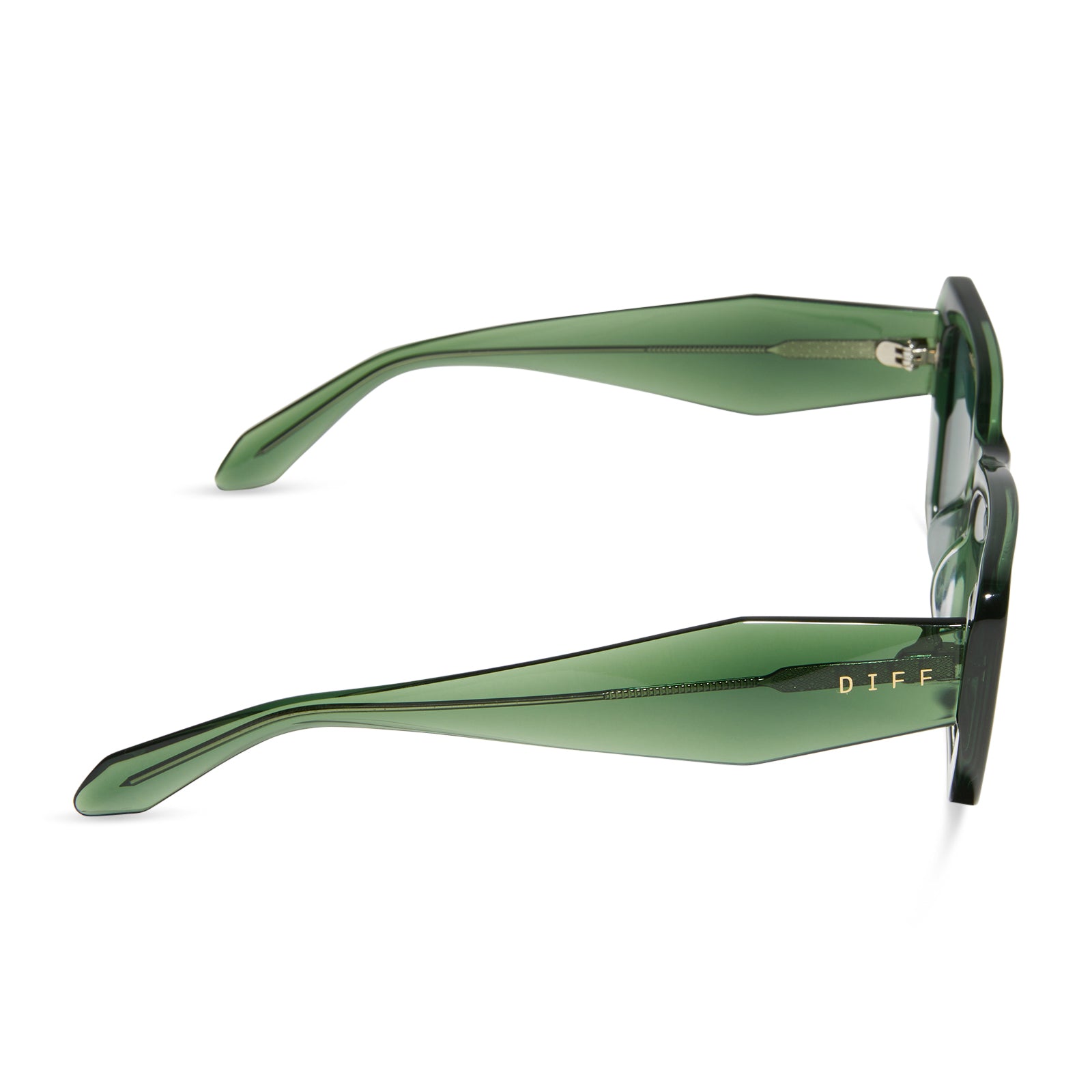 diff eyewear featuring the aura square sunglasses with a sage crystal frame and g15 polarized lenses side view