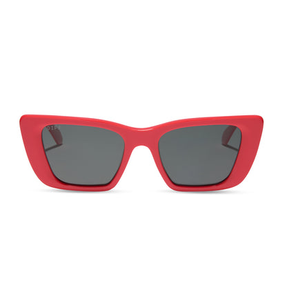 diff eyewear wholesale aura square sunglasses with a sunset red frame and grey lenses front view